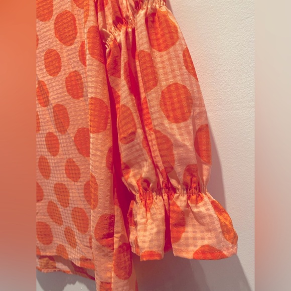 WHO WHAT WEAR, Size XS, Orange Gingham/Polka Dot Ballon Sleeve Blouse NWT - Picture 3 of 7